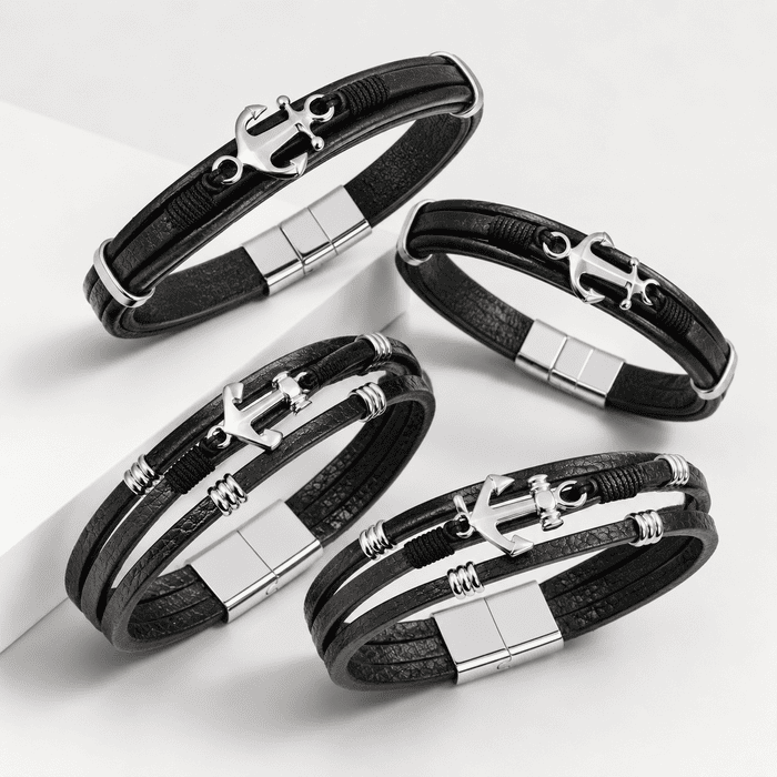 Men's leather cord bracelet collection