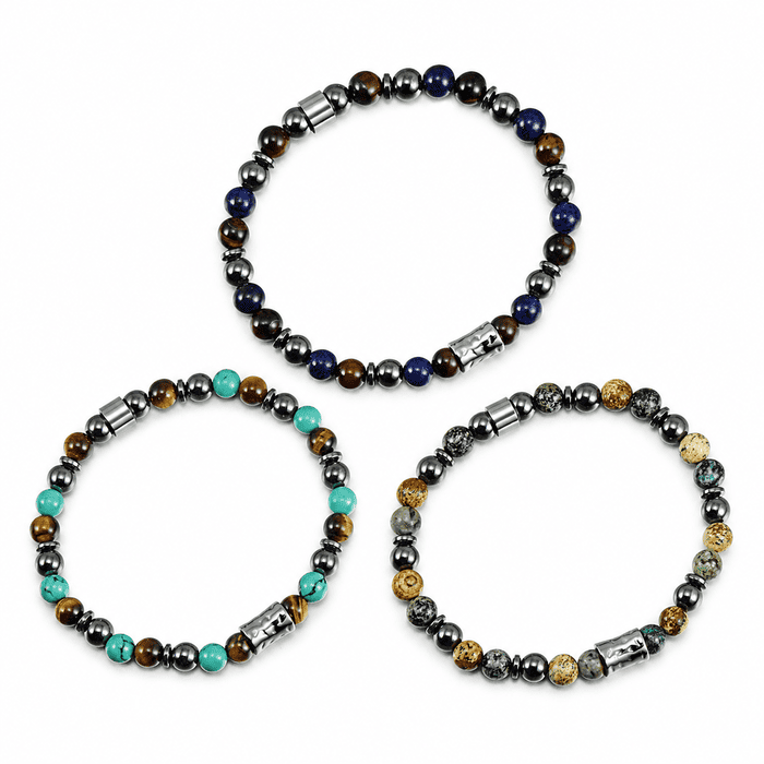 Men's stone bead bracelet collection